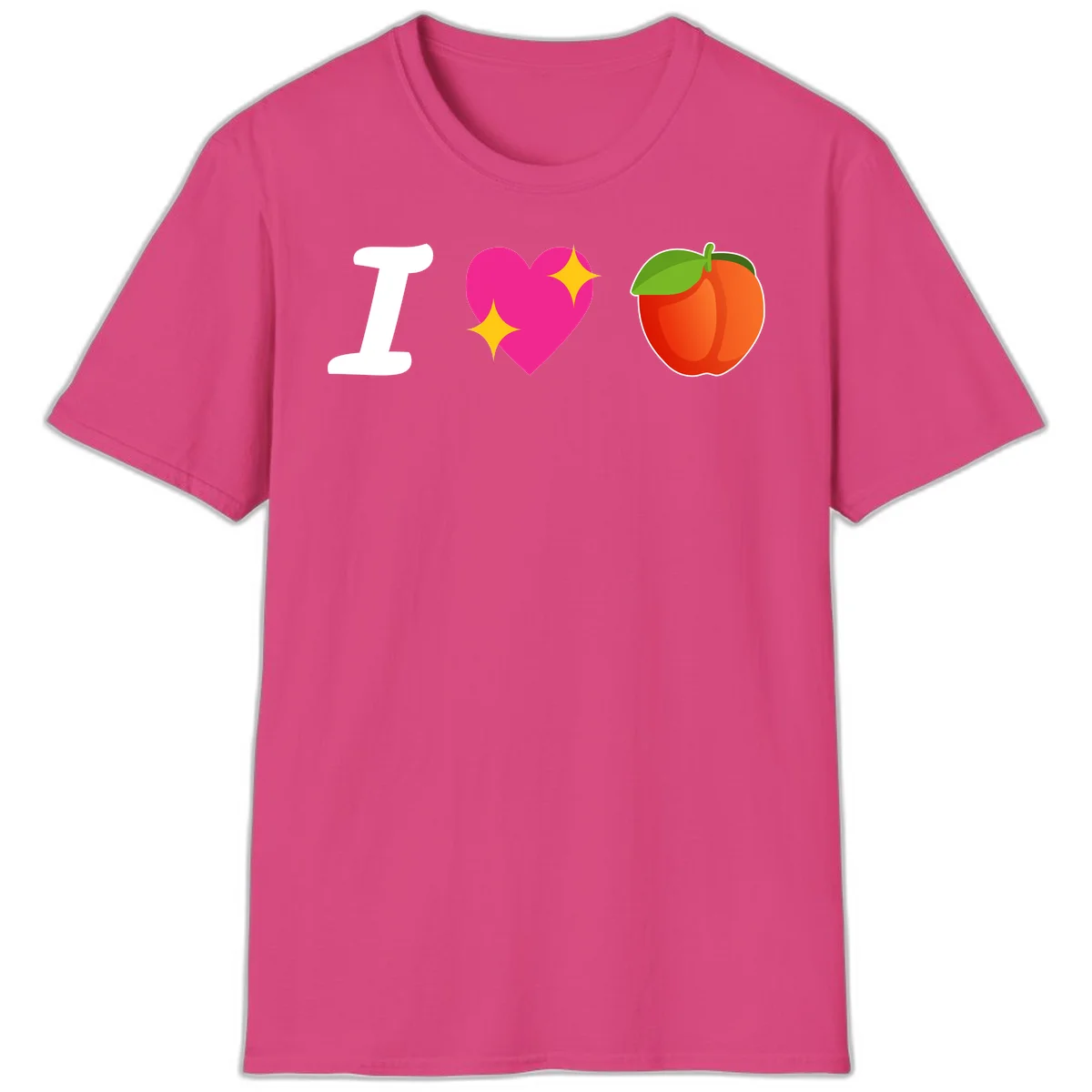 I love apples rebus design with large white I, magenta heart with yellow sparkles, and red apple with green leaf in Heliconia