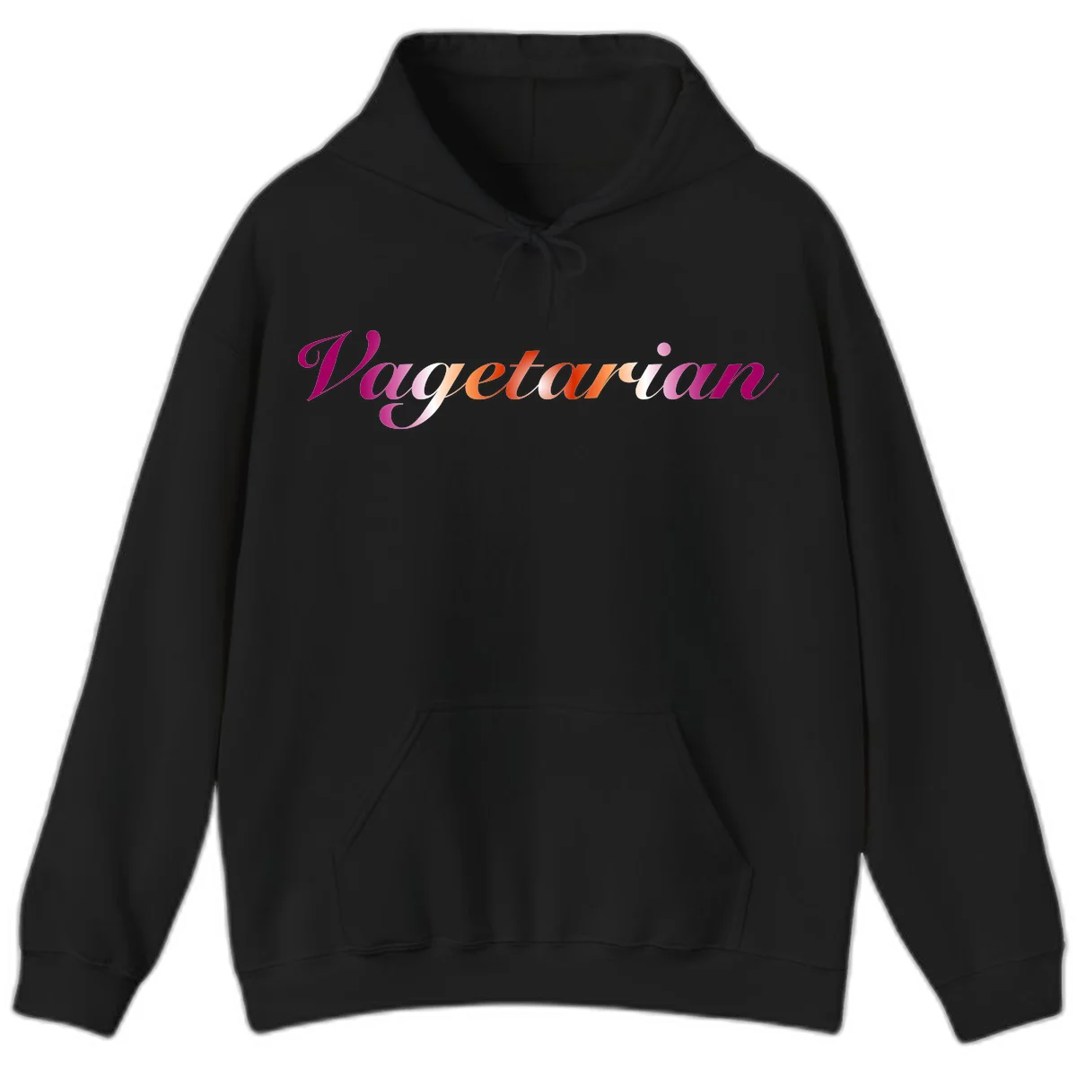 Colorful 'Vegetarian' text in flowing script with magenta, pink, and orange lettering on gray background in Black