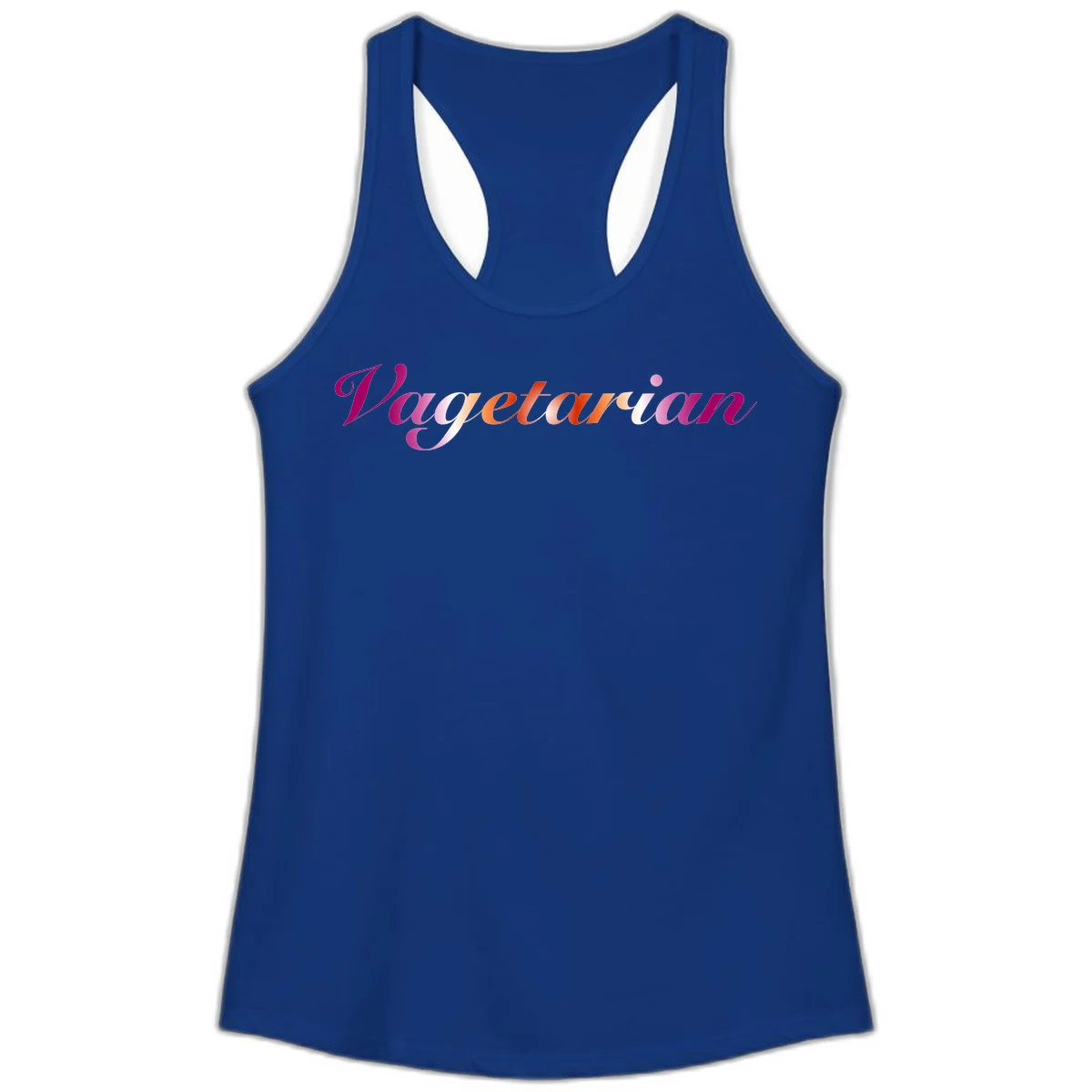 Colorful 'Vegetarian' text in flowing script with magenta, pink, and orange lettering on gray background in Solid Royal