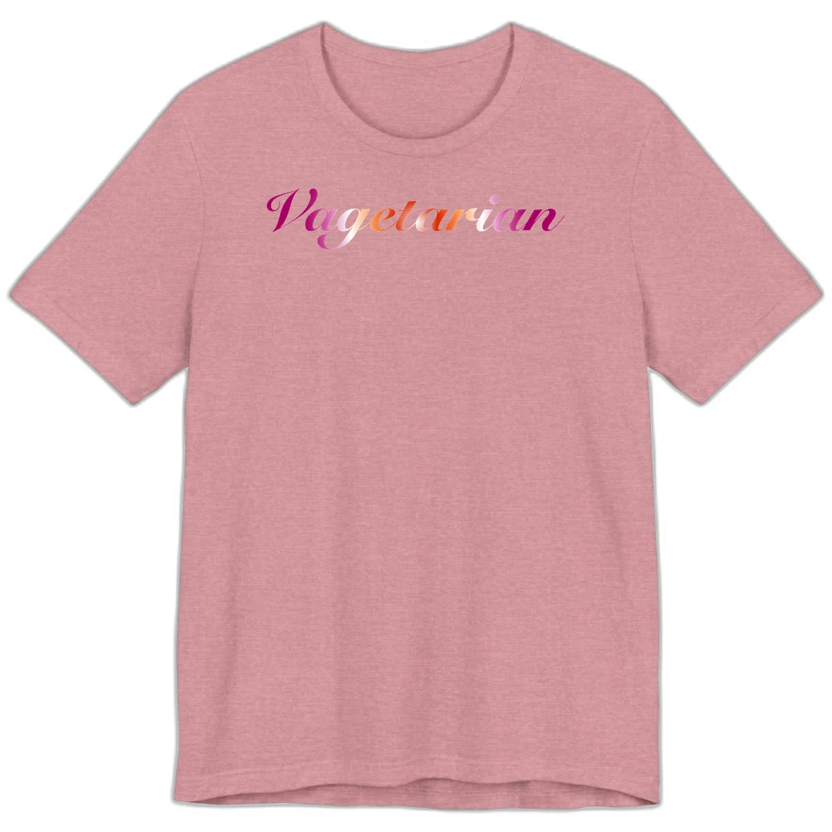 Colorful 'Vegetarian' text in flowing script with magenta, pink, and orange lettering on gray background in Heather Orchid