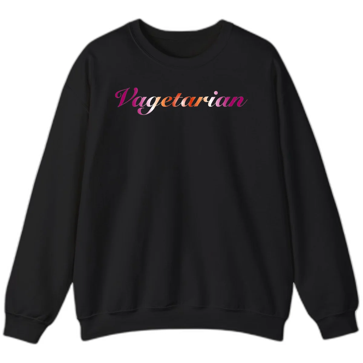 Colorful 'Vegetarian' text in flowing script with magenta, pink, and orange lettering on gray background in Black