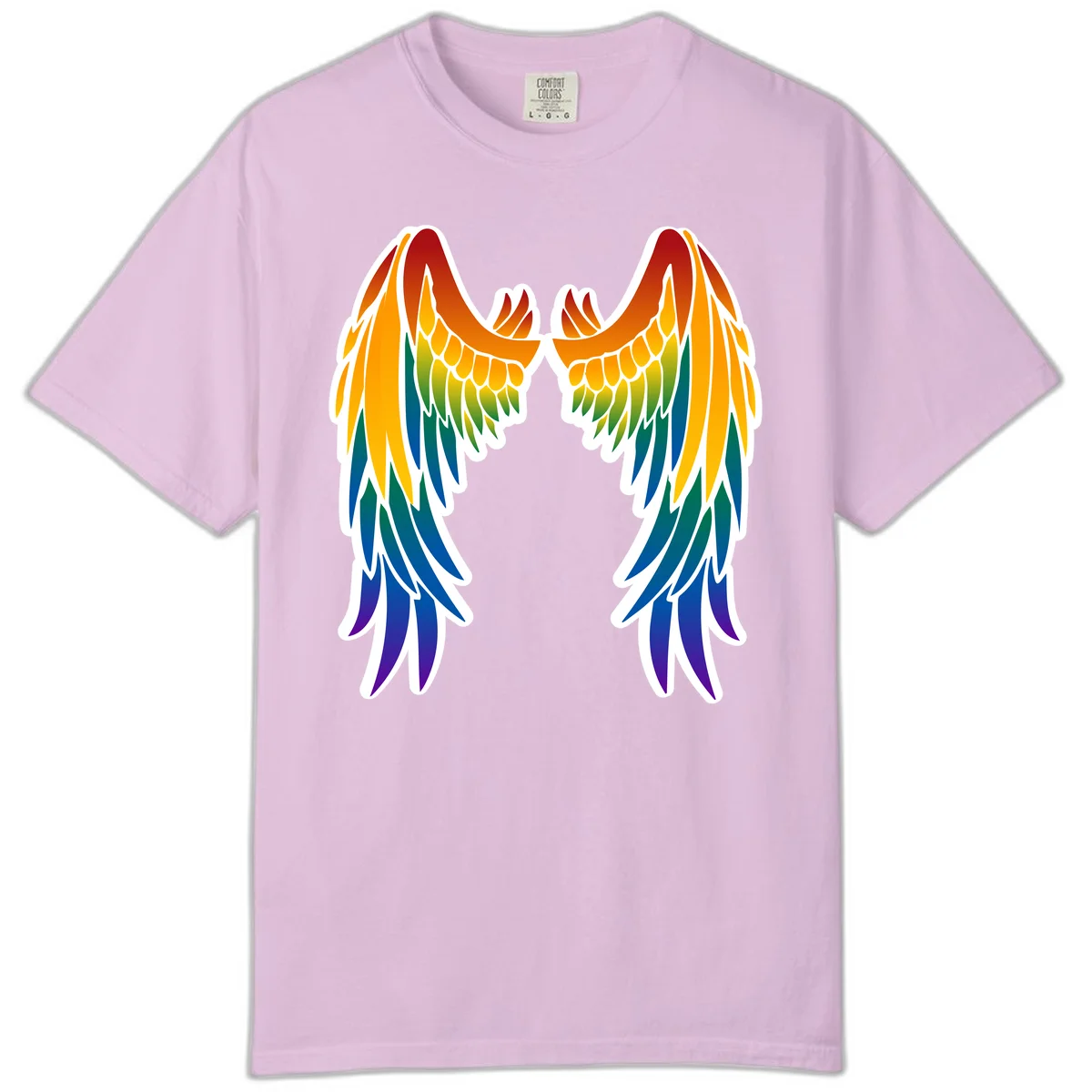Symmetrical rainbow pride wings with feathered details in red, orange, yellow, green, teal, blue, and purple colors in Orchid