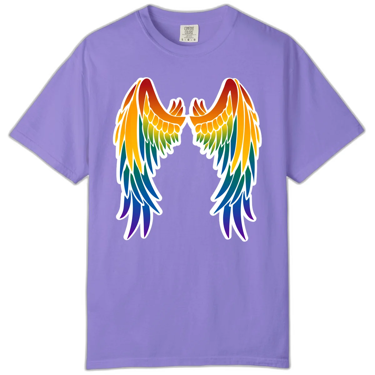 Symmetrical rainbow pride wings with feathered details in red, orange, yellow, green, teal, blue, and purple colors in Violet