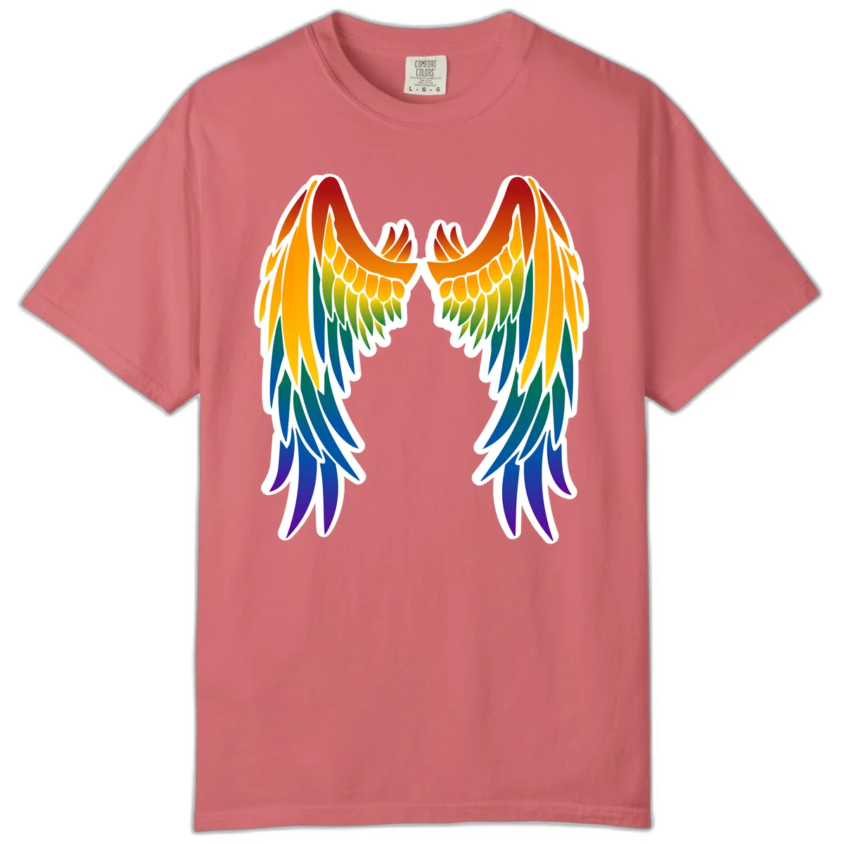 Symmetrical rainbow pride wings with feathered details in red, orange, yellow, green, teal, blue, and purple colors in Watermelon