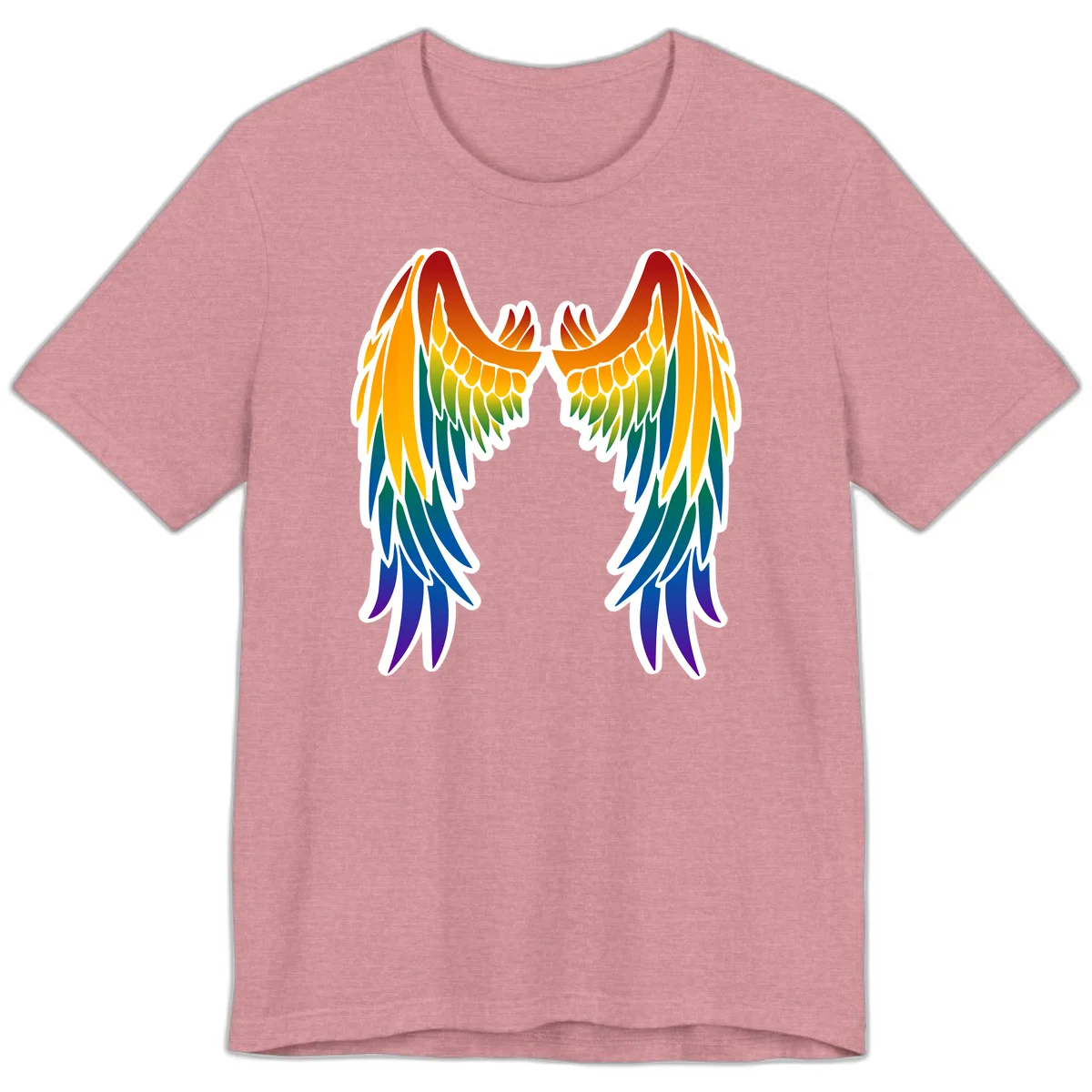 Symmetrical rainbow pride wings with feathered details in red, orange, yellow, green, teal, blue, and purple colors in Heather Orchid