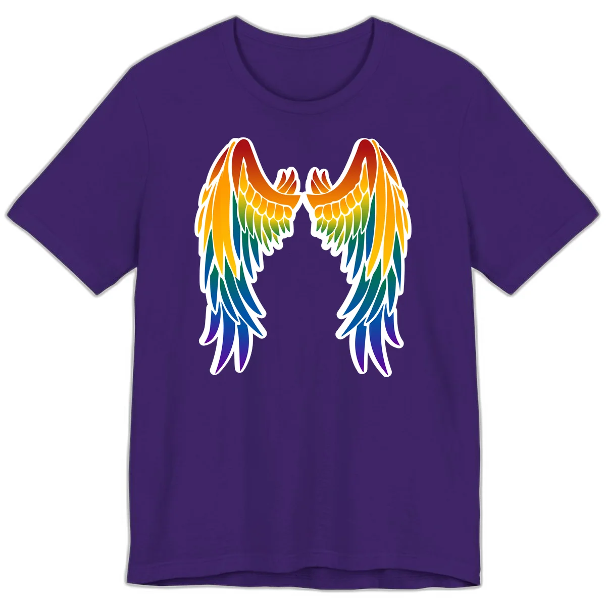 Symmetrical rainbow pride wings with feathered details in red, orange, yellow, green, teal, blue, and purple colors in Team Purple