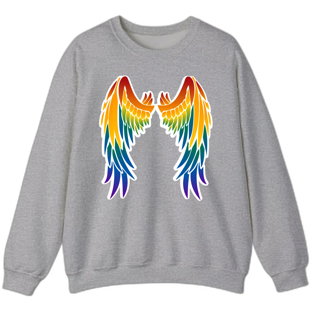 Symmetrical rainbow pride wings with feathered details in red, orange, yellow, green, teal, blue, and purple colors in Sport Grey