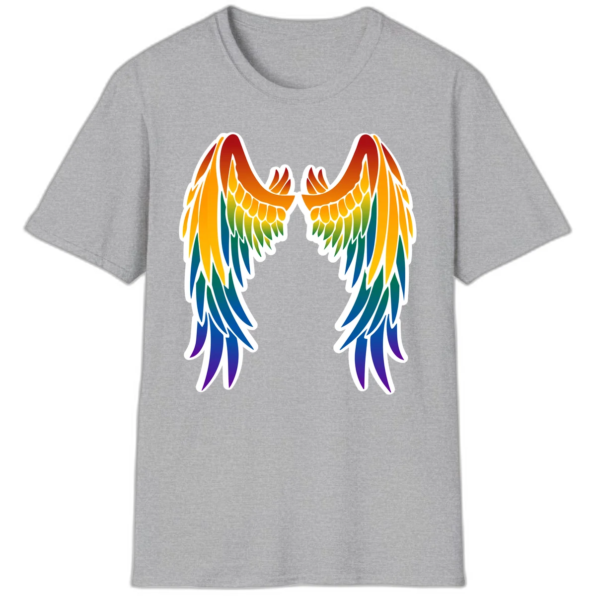 Symmetrical rainbow pride wings with feathered details in red, orange, yellow, green, teal, blue, and purple colors in Sport Grey