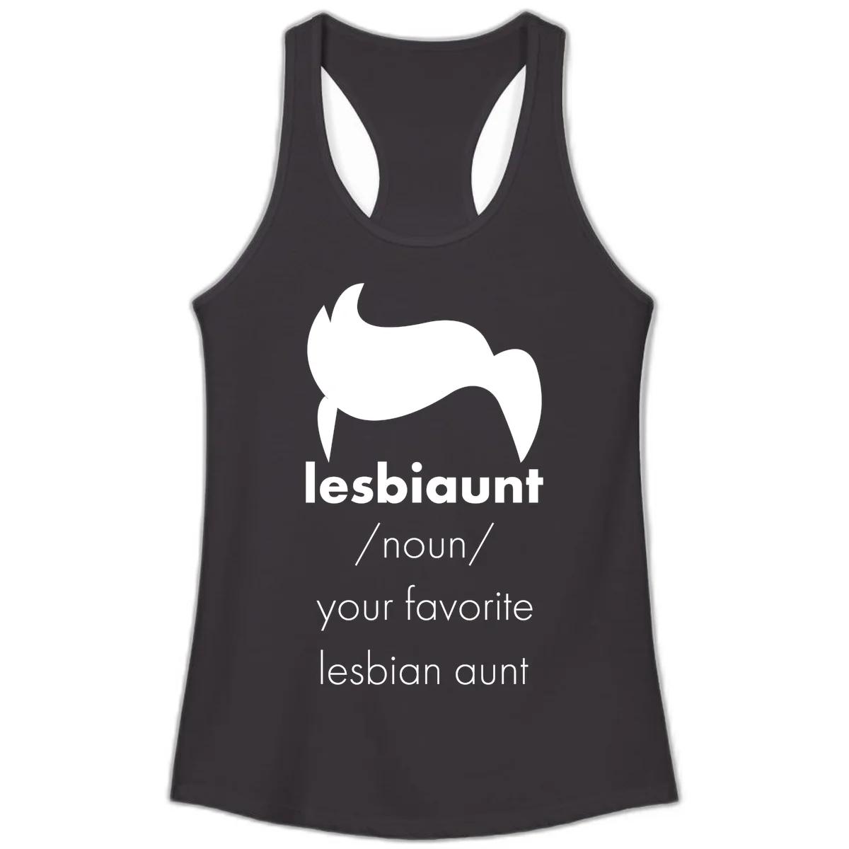 Lesbiaunt design featuring stylized hair silhouette with definition text celebrating lesbian aunts in Black