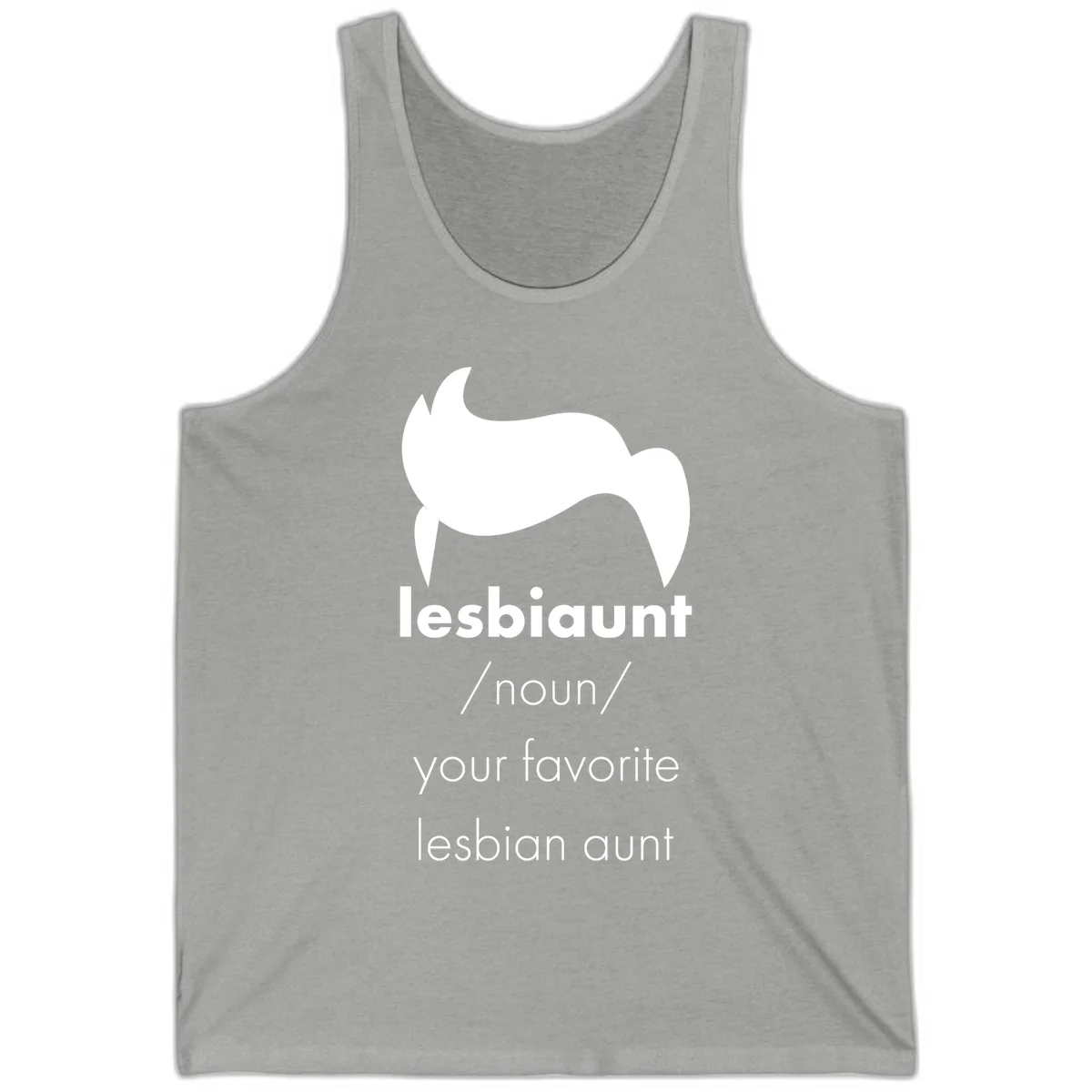 Lesbiaunt design featuring stylized hair silhouette with definition text celebrating lesbian aunts in Athletic Heather