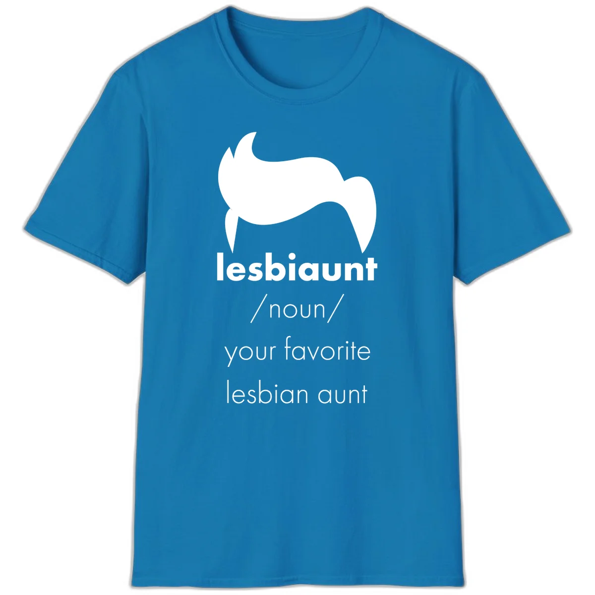 Lesbiaunt design featuring stylized hair silhouette with definition text celebrating lesbian aunts in Sapphire