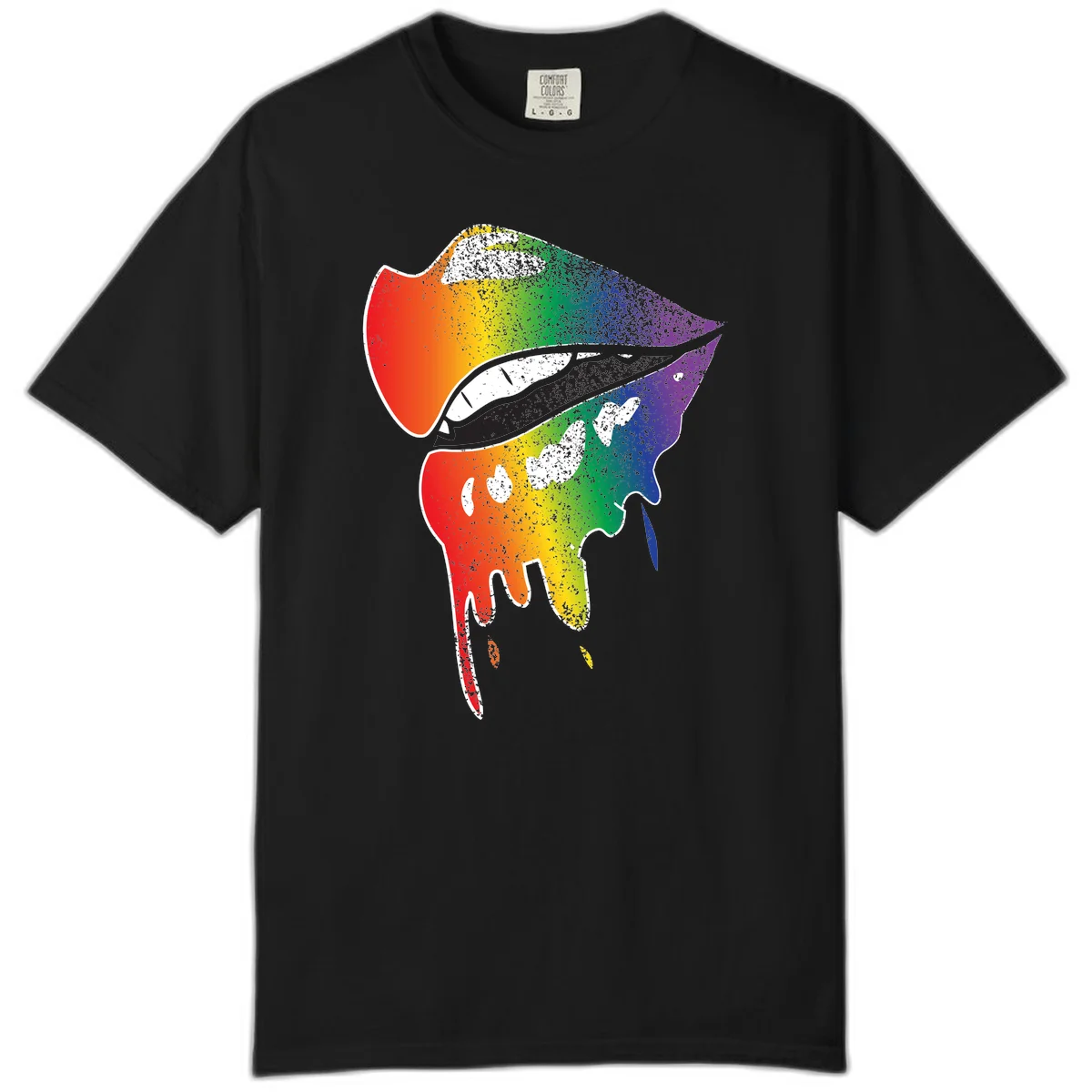 Rainbow-fish-pride-art illustration featuring a colorful fish head with open mouth in full spectrum gradient colors from red to purple with white details in Black