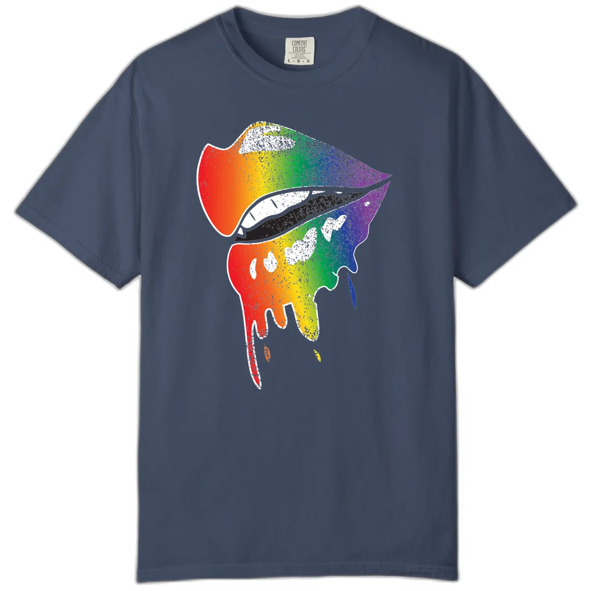 Rainbow-fish-pride-art illustration featuring a colorful fish head with open mouth in full spectrum gradient colors from red to purple with white details in Midnight