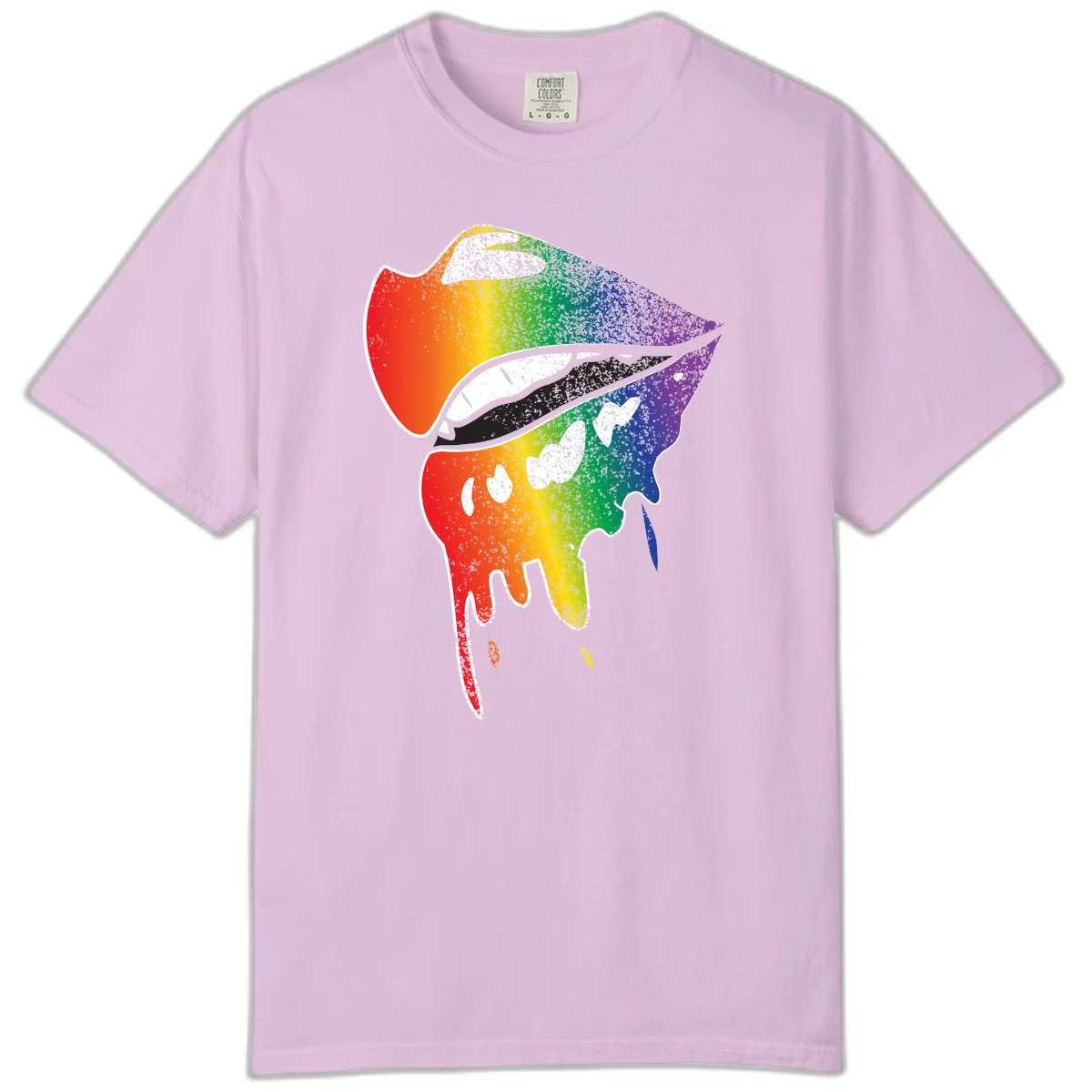 Rainbow-fish-pride-art illustration featuring a colorful fish head with open mouth in full spectrum gradient colors from red to purple with white details in Orchid