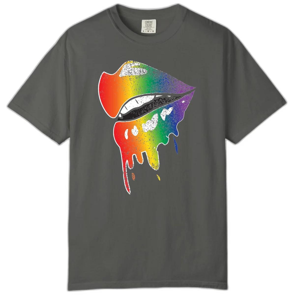 Rainbow-fish-pride-art illustration featuring a colorful fish head with open mouth in full spectrum gradient colors from red to purple with white details in Pepper