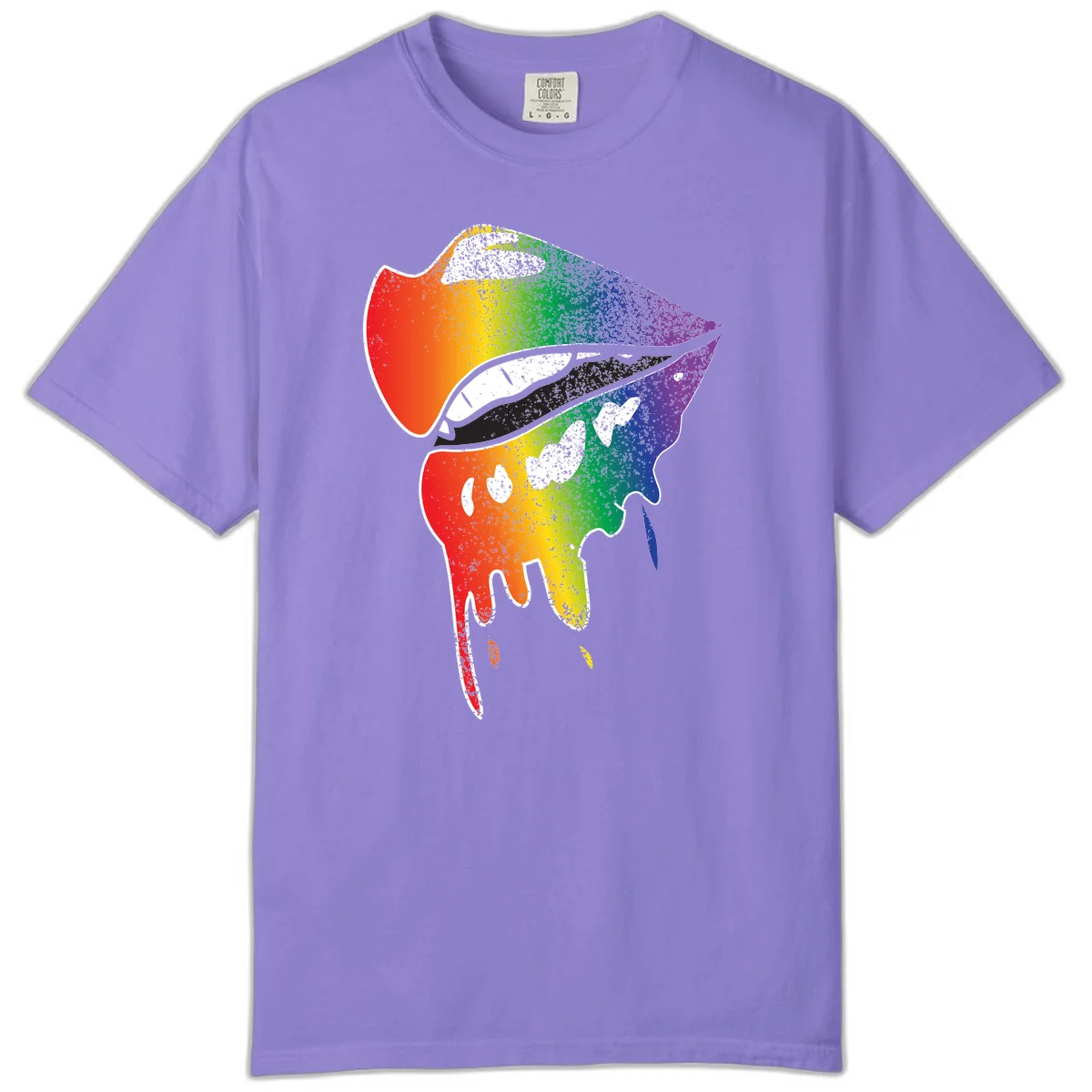 Rainbow-fish-pride-art illustration featuring a colorful fish head with open mouth in full spectrum gradient colors from red to purple with white details in Violet