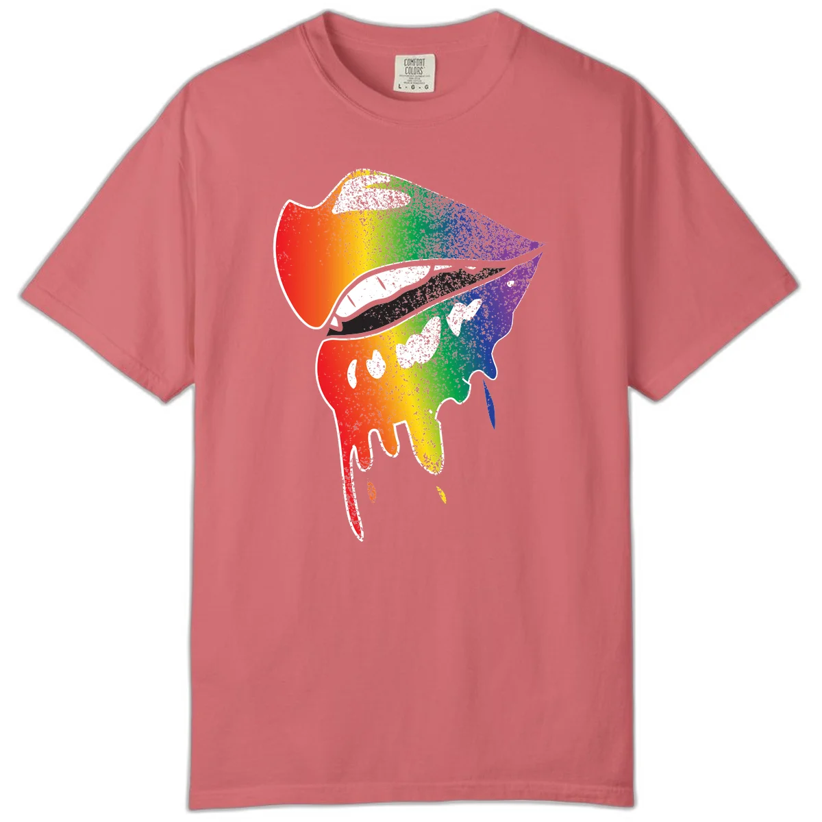 Rainbow-fish-pride-art illustration featuring a colorful fish head with open mouth in full spectrum gradient colors from red to purple with white details in Watermelon