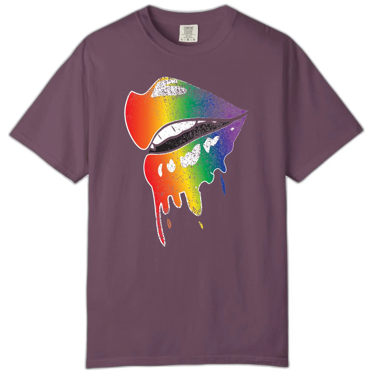 Rainbow-fish-pride-art illustration featuring a colorful fish head with open mouth in full spectrum gradient colors from red to purple with white details in Berry