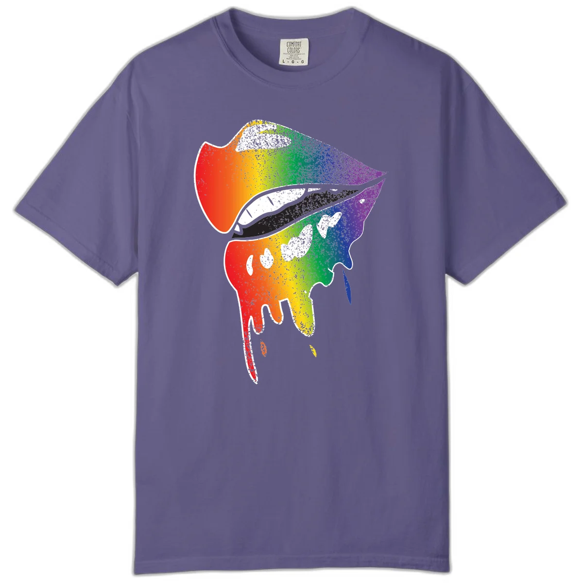 Rainbow-fish-pride-art illustration featuring a colorful fish head with open mouth in full spectrum gradient colors from red to purple with white details in Grape