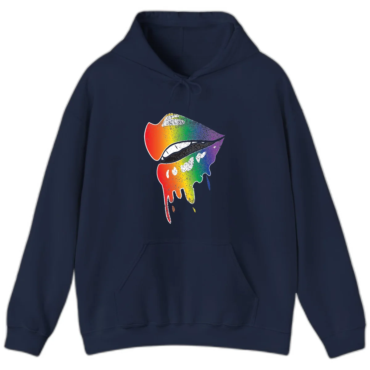 Rainbow-fish-pride-art illustration featuring a colorful fish head with open mouth in full spectrum gradient colors from red to purple with white details in Navy