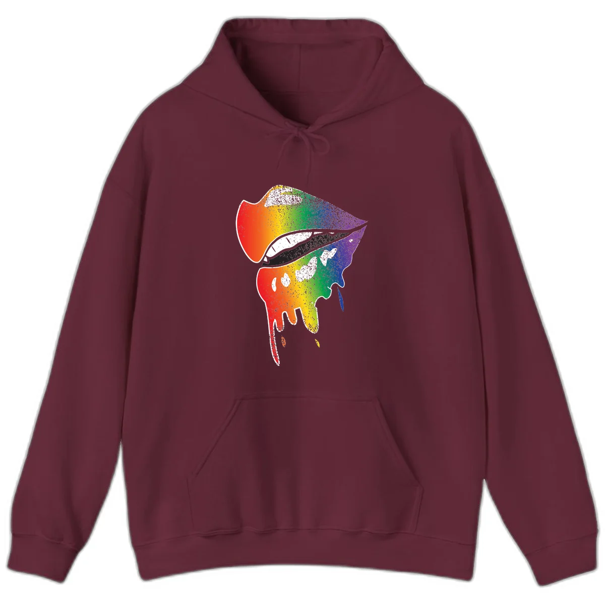 Rainbow-fish-pride-art illustration featuring a colorful fish head with open mouth in full spectrum gradient colors from red to purple with white details in Maroon
