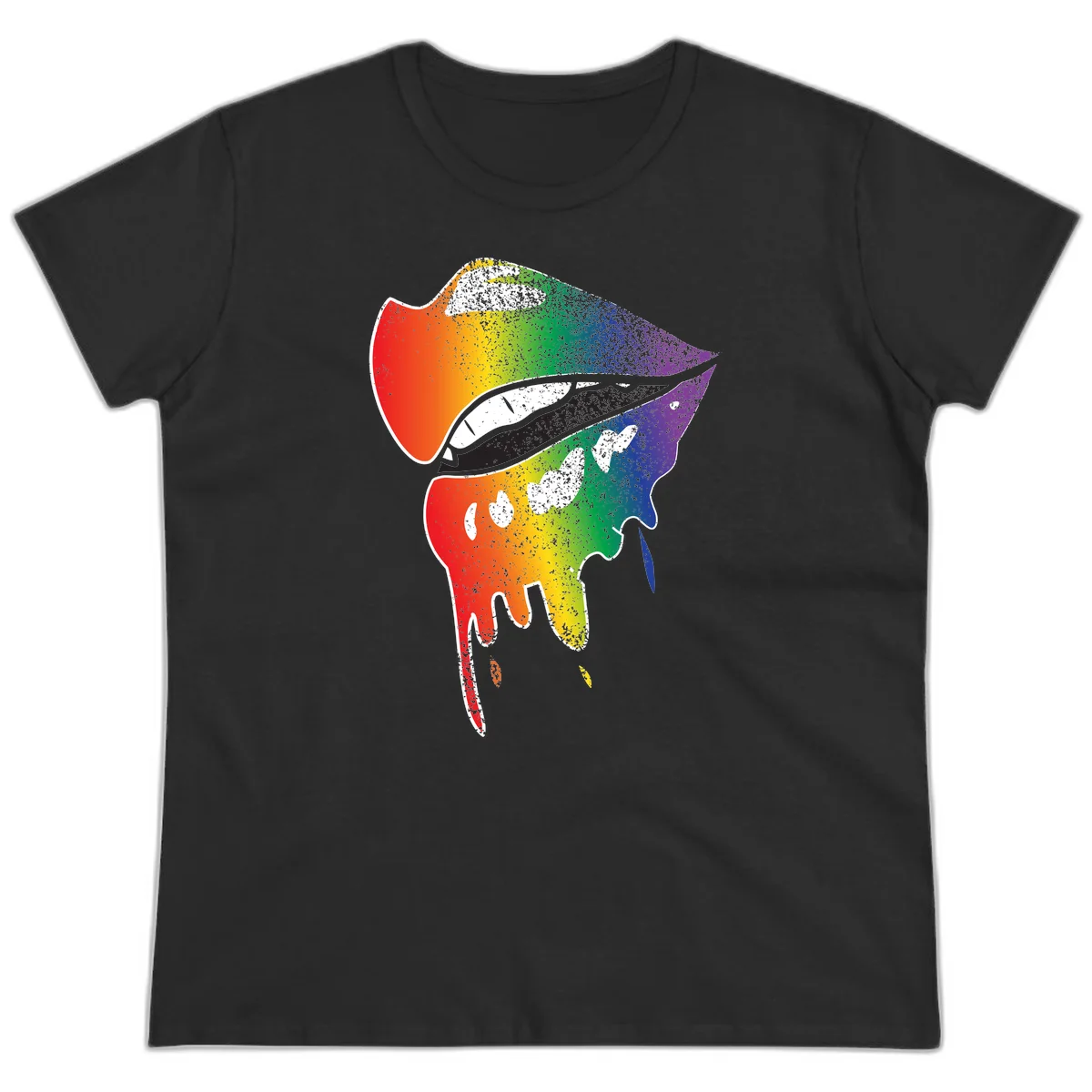 Rainbow-fish-pride-art illustration featuring a colorful fish head with open mouth in full spectrum gradient colors from red to purple with white details in Black