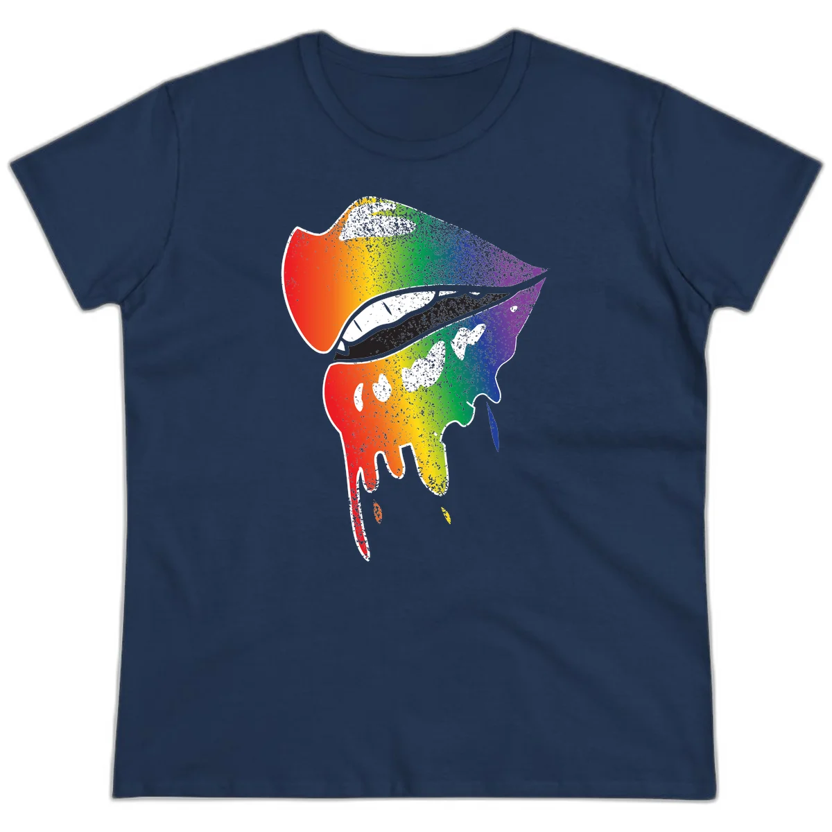 Rainbow-fish-pride-art illustration featuring a colorful fish head with open mouth in full spectrum gradient colors from red to purple with white details in Navy