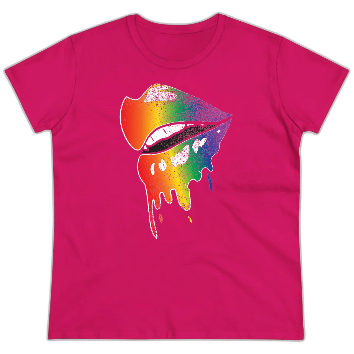 Rainbow-fish-pride-art illustration featuring a colorful fish head with open mouth in full spectrum gradient colors from red to purple with white details in Heliconia