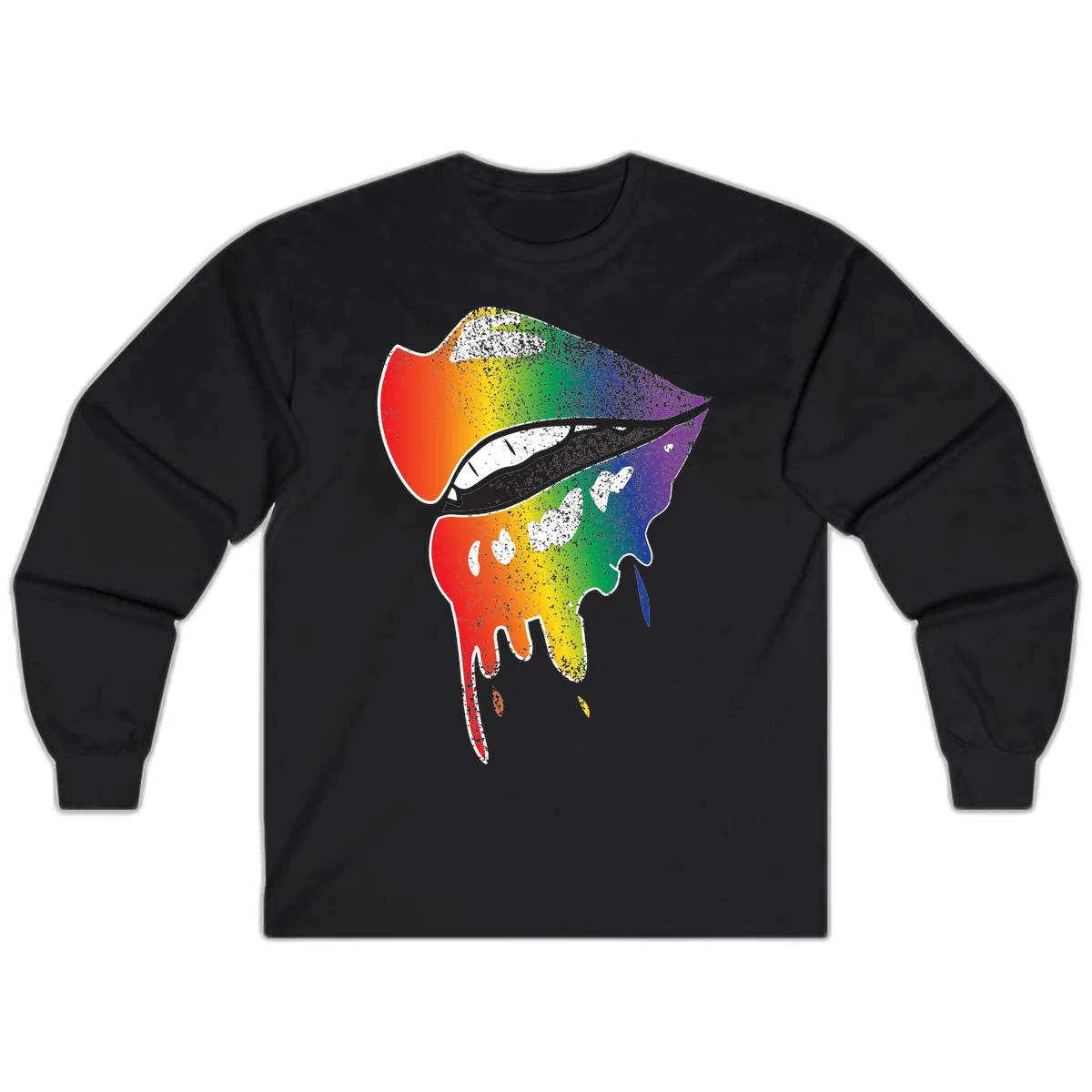 Rainbow-fish-pride-art illustration featuring a colorful fish head with open mouth in full spectrum gradient colors from red to purple with white details in Black