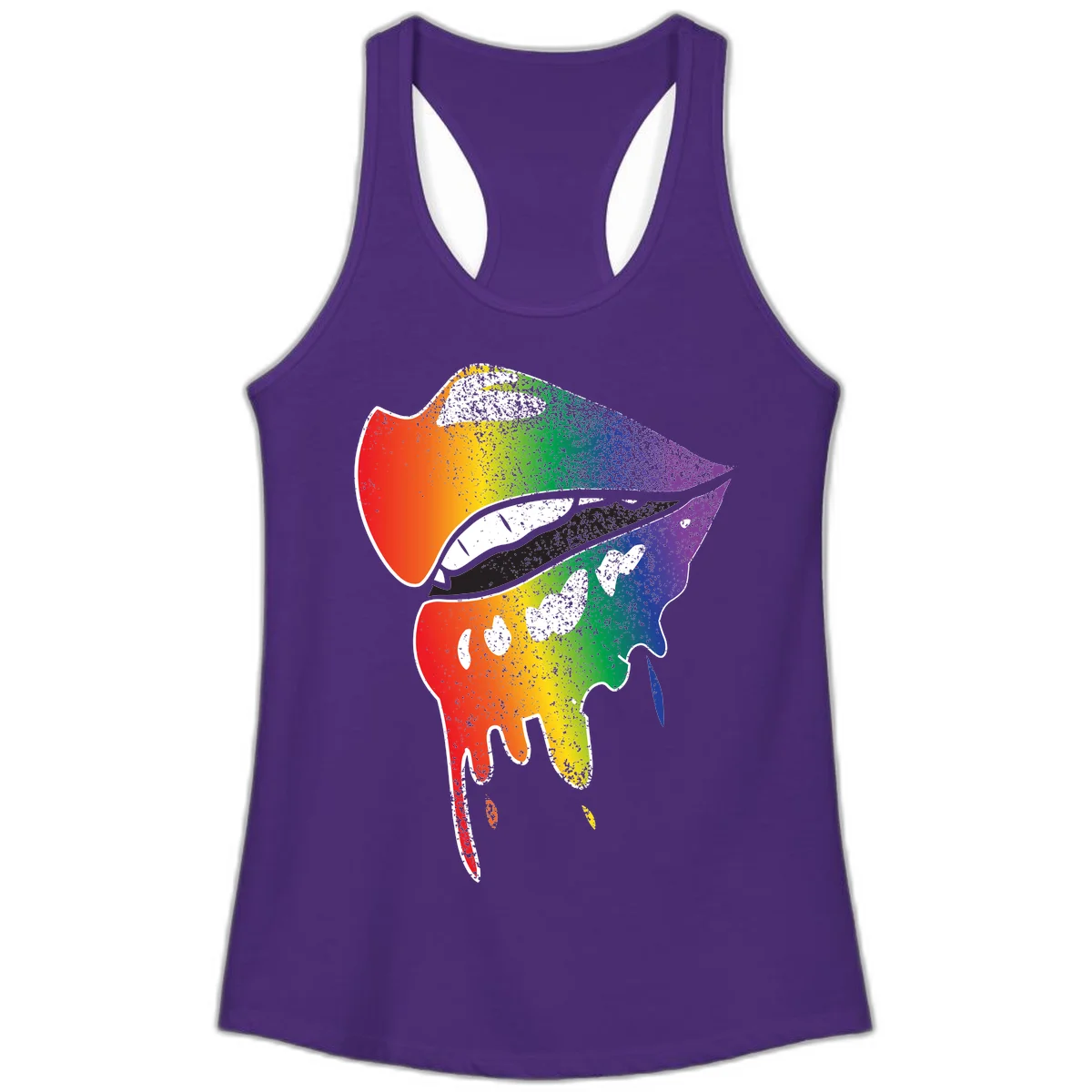 Rainbow-fish-pride-art illustration featuring a colorful fish head with open mouth in full spectrum gradient colors from red to purple with white details in Solid Purple Rush