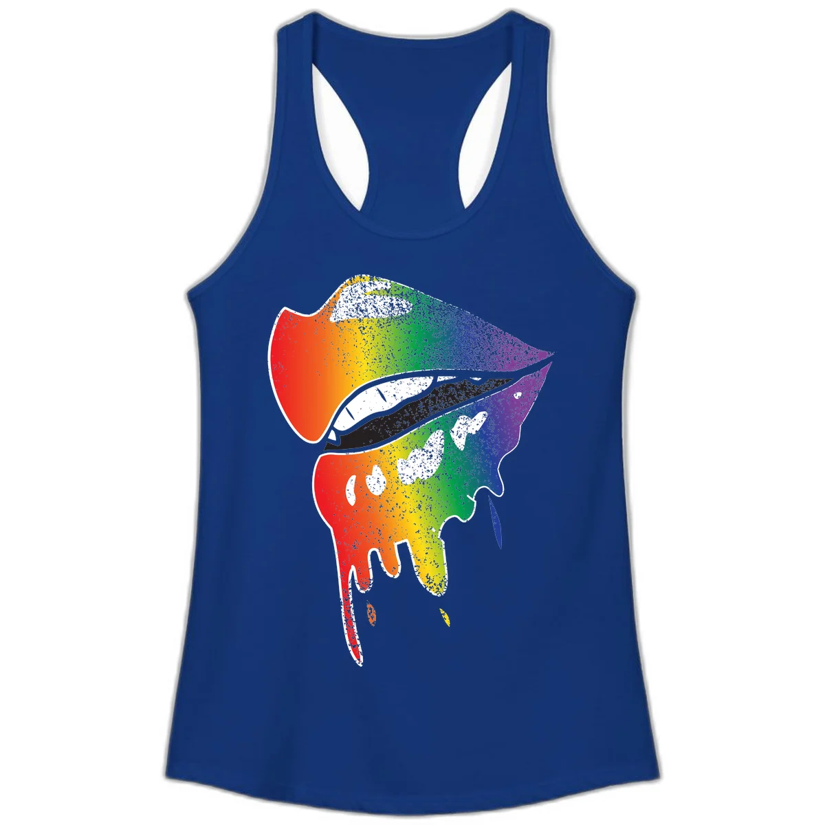Rainbow-fish-pride-art illustration featuring a colorful fish head with open mouth in full spectrum gradient colors from red to purple with white details in Solid Royal