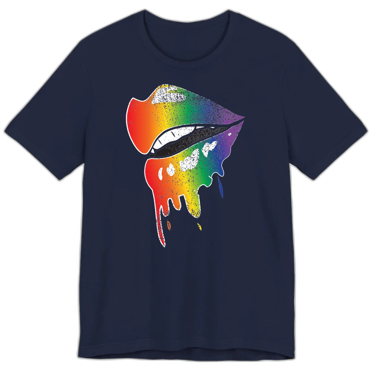 Rainbow-fish-pride-art illustration featuring a colorful fish head with open mouth in full spectrum gradient colors from red to purple with white details in Navy