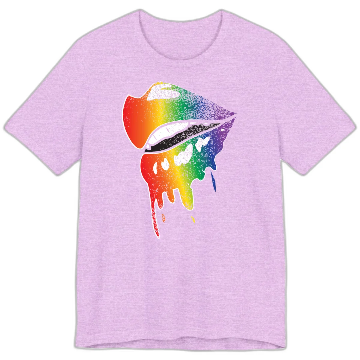 Rainbow-fish-pride-art illustration featuring a colorful fish head with open mouth in full spectrum gradient colors from red to purple with white details in Heather Prism Lilac