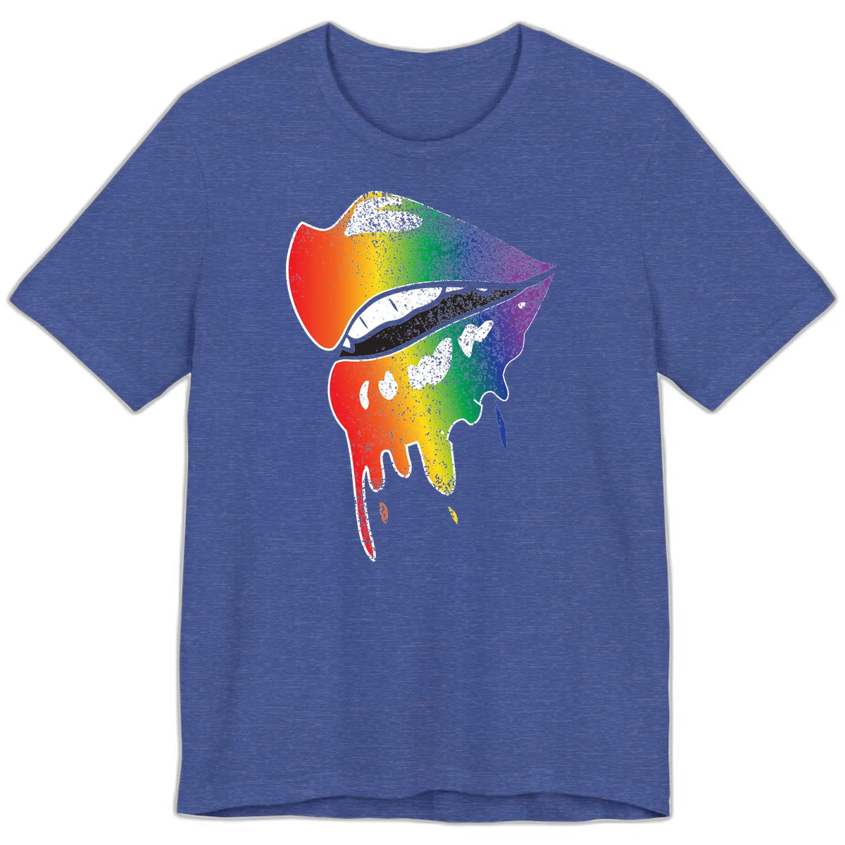 Rainbow-fish-pride-art illustration featuring a colorful fish head with open mouth in full spectrum gradient colors from red to purple with white details in Heather True Royal