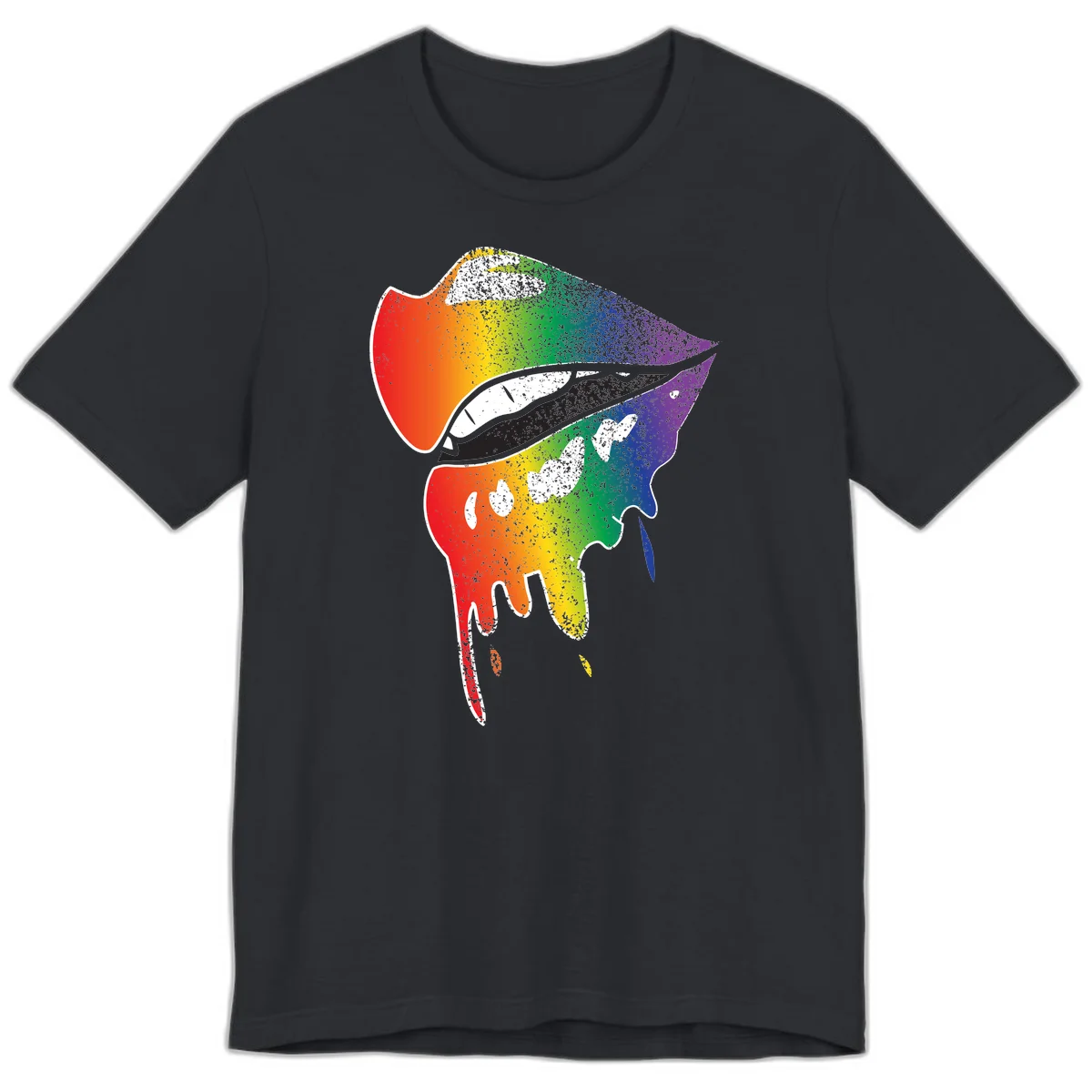 Rainbow-fish-pride-art illustration featuring a colorful fish head with open mouth in full spectrum gradient colors from red to purple with white details in Vintage Black