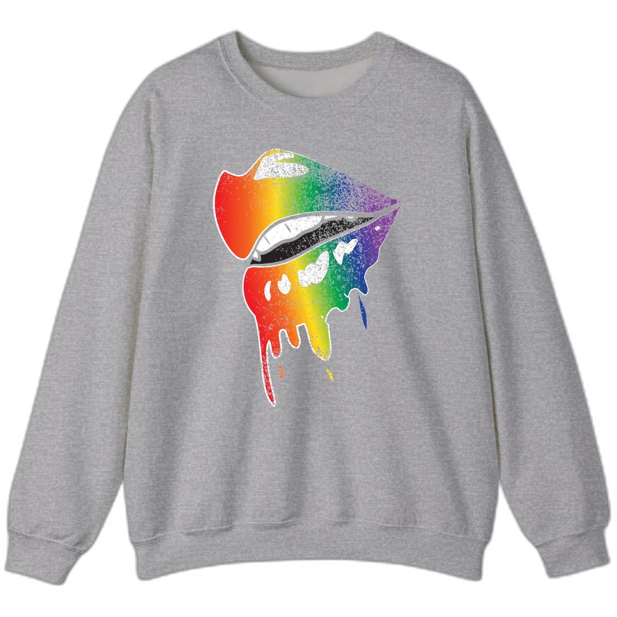 Rainbow-fish-pride-art illustration featuring a colorful fish head with open mouth in full spectrum gradient colors from red to purple with white details in Sport Grey