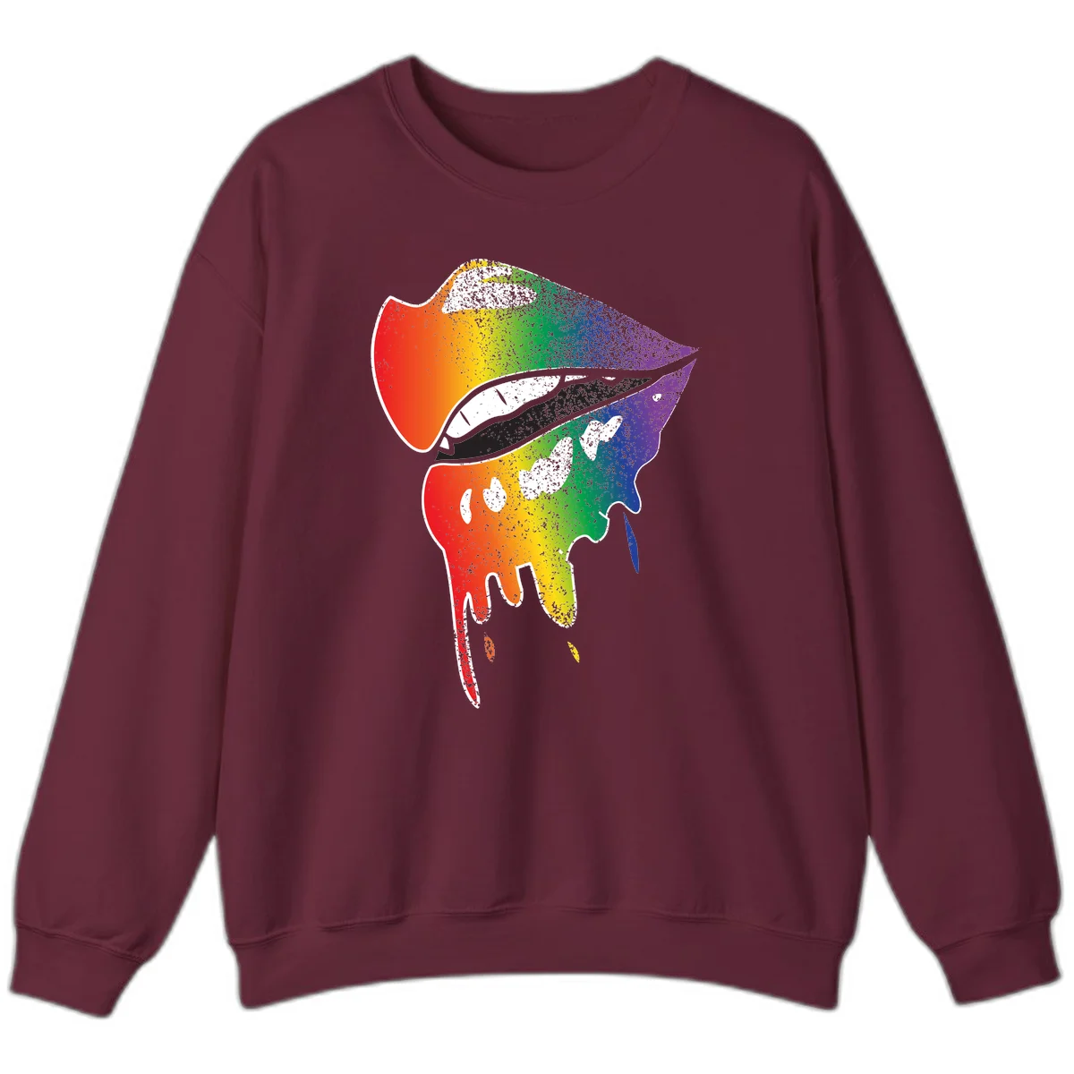 Rainbow-fish-pride-art illustration featuring a colorful fish head with open mouth in full spectrum gradient colors from red to purple with white details in Maroon