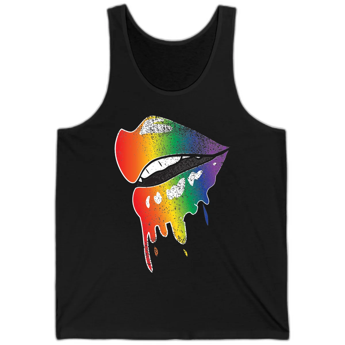 Rainbow-fish-pride-art illustration featuring a colorful fish head with open mouth in full spectrum gradient colors from red to purple with white details in Black