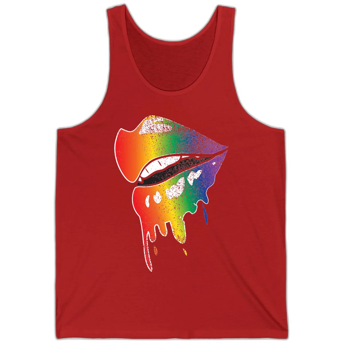 Rainbow-fish-pride-art illustration featuring a colorful fish head with open mouth in full spectrum gradient colors from red to purple with white details in Red