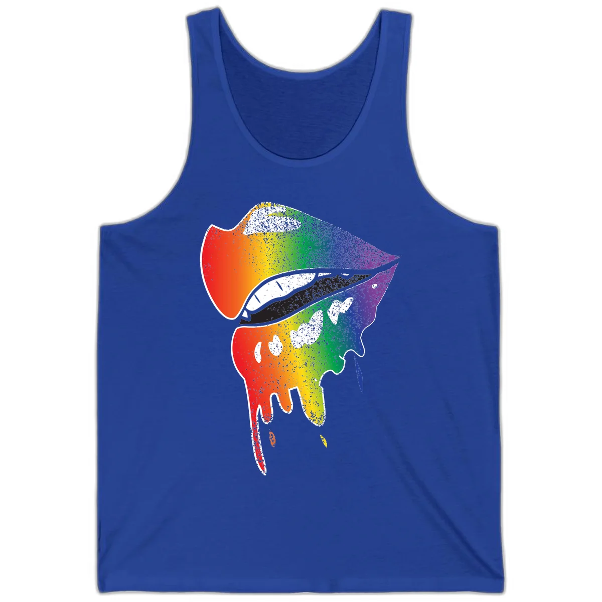 Rainbow-fish-pride-art illustration featuring a colorful fish head with open mouth in full spectrum gradient colors from red to purple with white details in True Royal