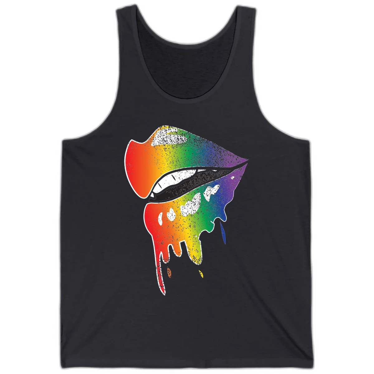 Rainbow-fish-pride-art illustration featuring a colorful fish head with open mouth in full spectrum gradient colors from red to purple with white details in Dark Grey