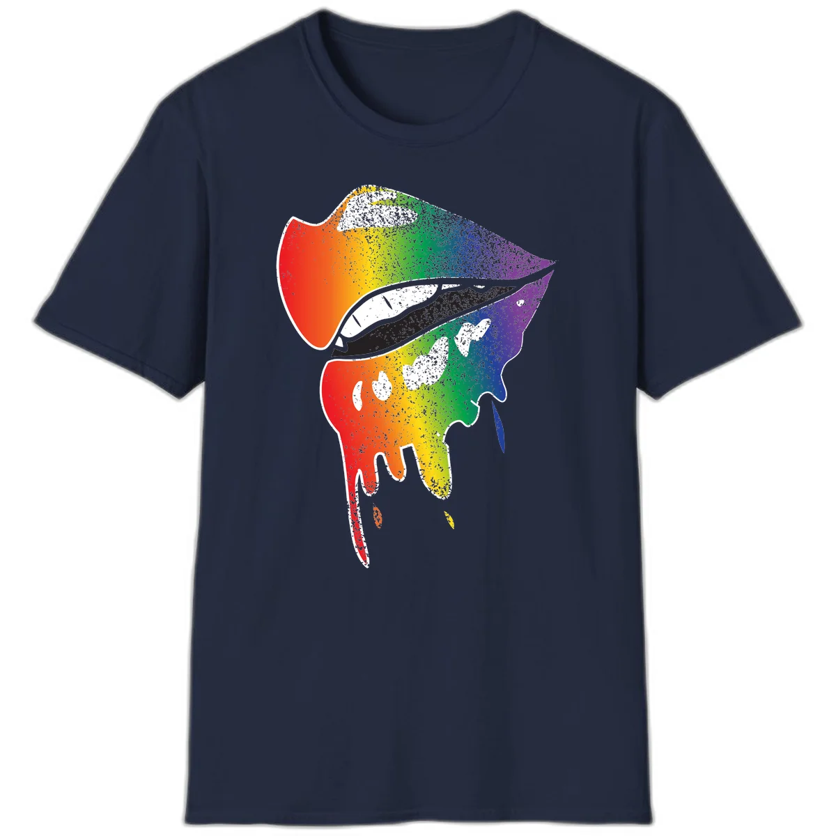 Rainbow-fish-pride-art illustration featuring a colorful fish head with open mouth in full spectrum gradient colors from red to purple with white details in Navy