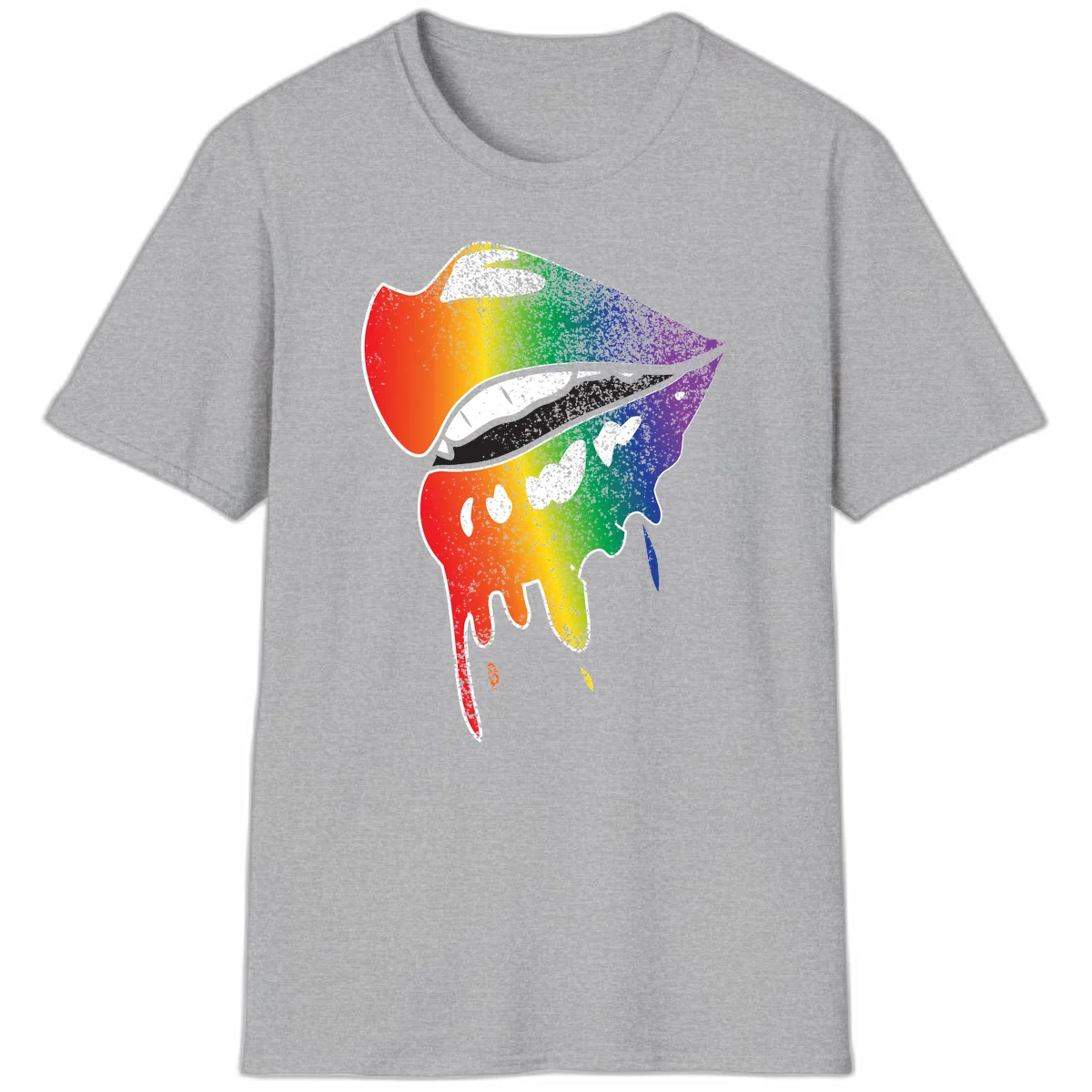 Rainbow-fish-pride-art illustration featuring a colorful fish head with open mouth in full spectrum gradient colors from red to purple with white details in Sport Grey