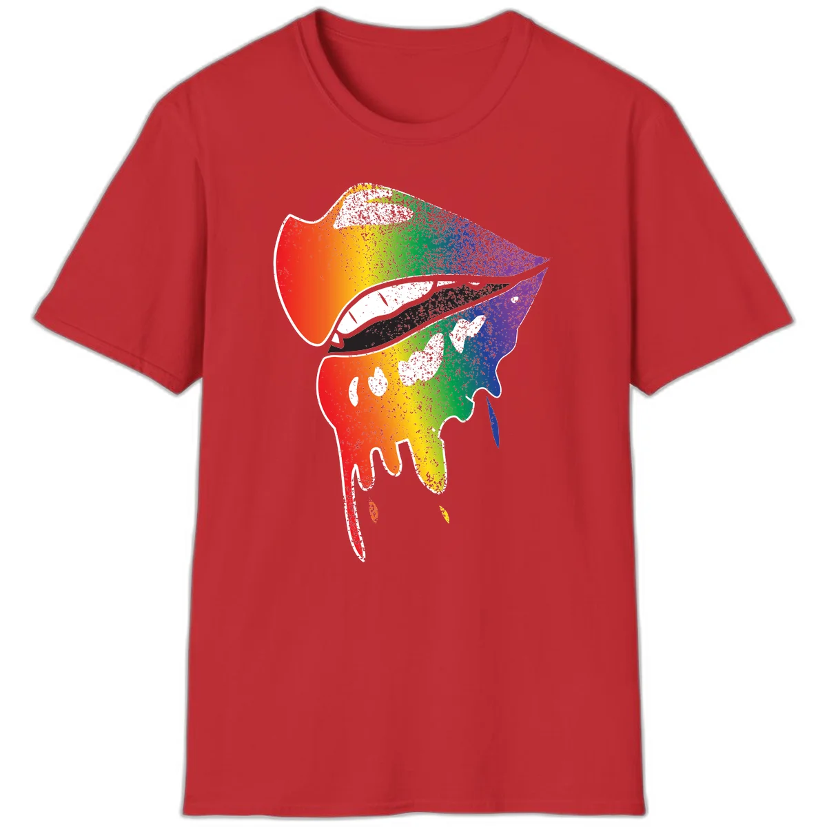 Rainbow-fish-pride-art illustration featuring a colorful fish head with open mouth in full spectrum gradient colors from red to purple with white details in Red