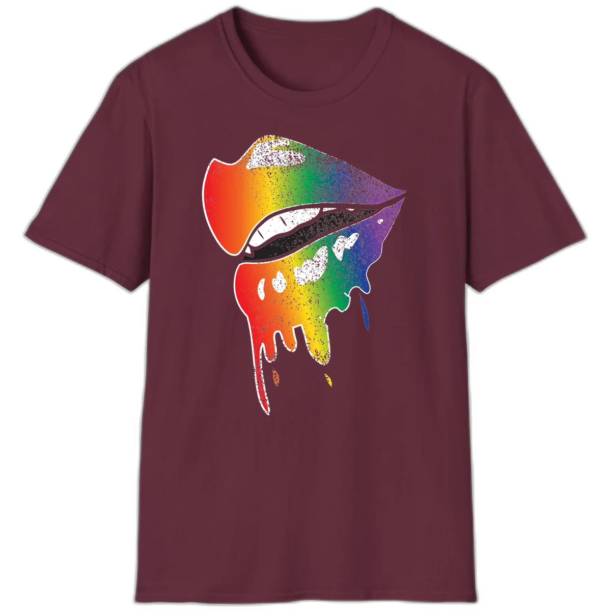 Rainbow-fish-pride-art illustration featuring a colorful fish head with open mouth in full spectrum gradient colors from red to purple with white details in Maroon