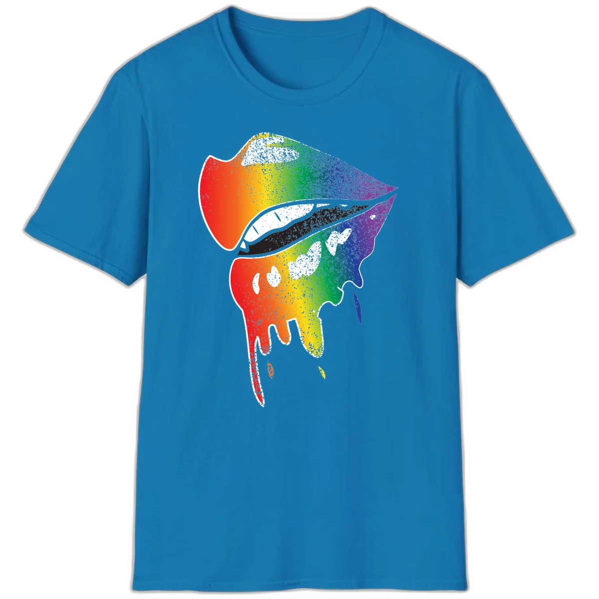 Rainbow-fish-pride-art illustration featuring a colorful fish head with open mouth in full spectrum gradient colors from red to purple with white details in Sapphire