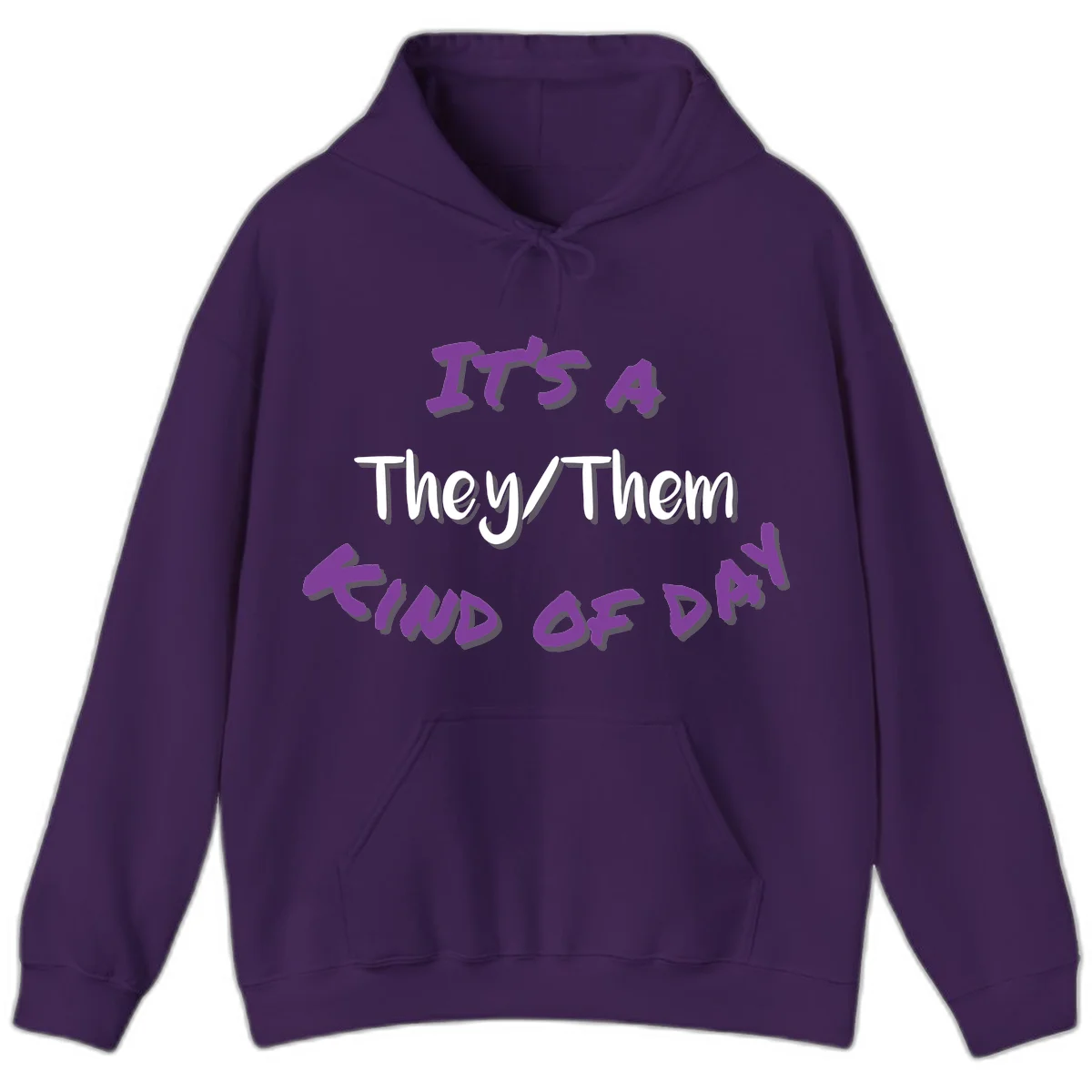 Purple 3D text reading 'IT'S 4 They/Them PROUD OF ME' with shadow effects on gray background in Purple