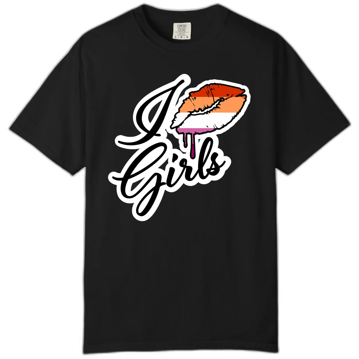 Illustrated girls trip lobster roll design with pride flag colors and flowing script lettering in Black
