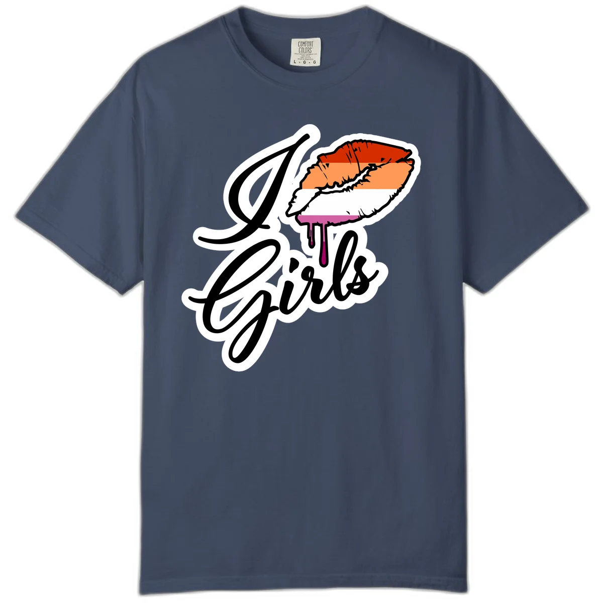 Illustrated girls trip lobster roll design with pride flag colors and flowing script lettering in Midnight