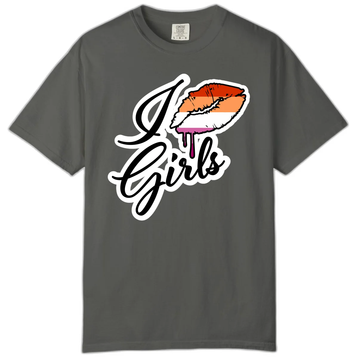 Illustrated girls trip lobster roll design with pride flag colors and flowing script lettering in Pepper